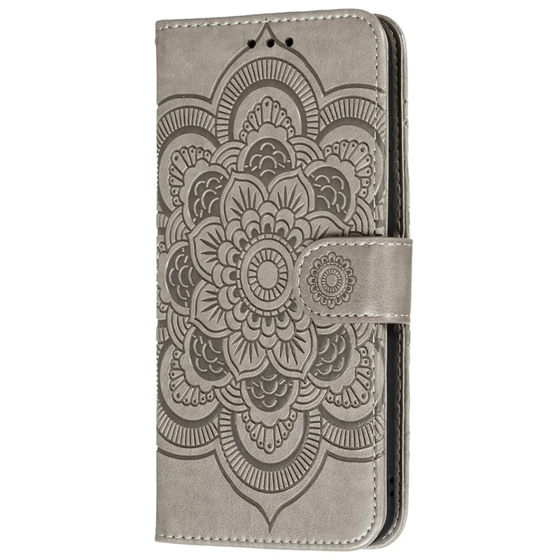 Imprint Mandala Flower Wallet Leather Cover for Samsung Galaxy A52 4G/5G / A52s 5G Protective Stand Shell - Grey