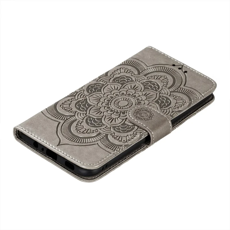 Imprint Mandala Flower Wallet Leather Cover for Samsung Galaxy A52 4G/5G / A52s 5G Protective Stand Shell - Grey