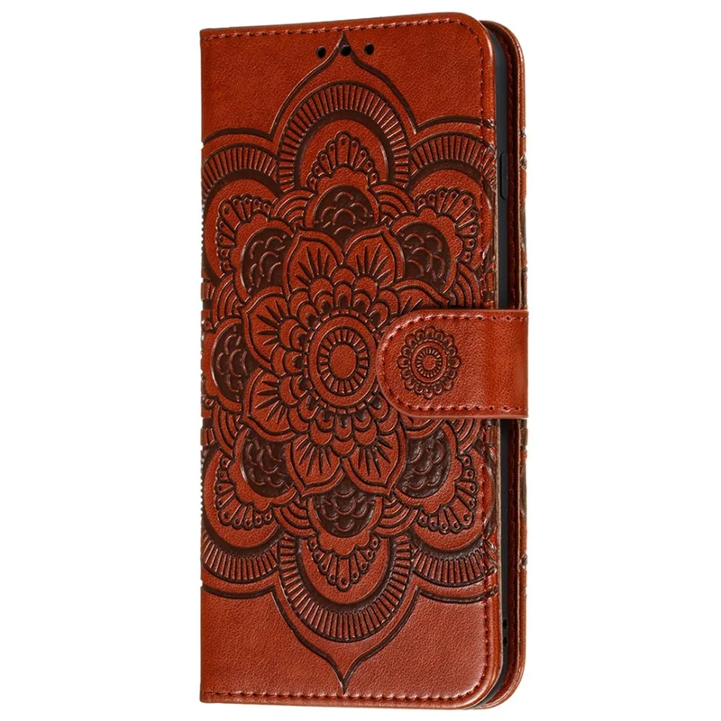 Imprint Mandala Flower Wallet Leather Cover for Samsung Galaxy A52 4G/5G / A52s 5G Protective Stand Shell - Brown
