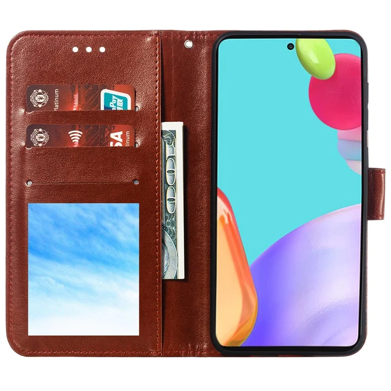 Imprint Mandala Flower Wallet Leather Cover for Samsung Galaxy A52 4G/5G / A52s 5G Protective Stand Shell - Brown