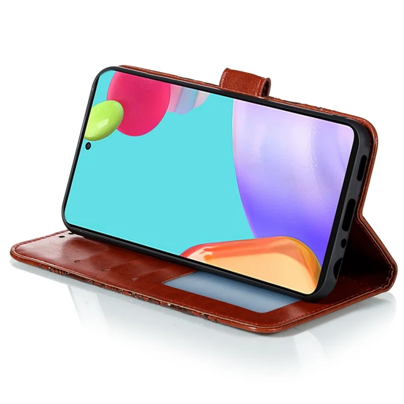 Imprint Mandala Flower Wallet Leather Cover for Samsung Galaxy A52 4G/5G / A52s 5G Protective Stand Shell - Brown