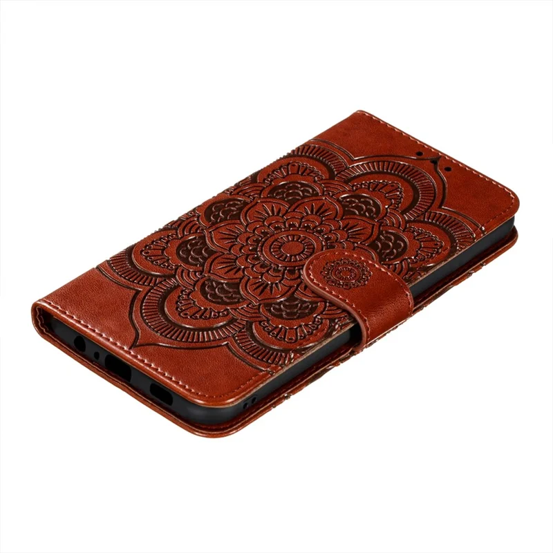 Imprint Mandala Flower Wallet Leather Cover for Samsung Galaxy A52 4G/5G / A52s 5G Protective Stand Shell - Brown