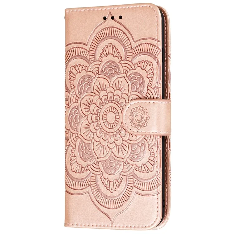 Imprint Mandala Flower Wallet Leather Cover for Samsung Galaxy A52 4G/5G / A52s 5G Protective Stand Shell - Rose Gold