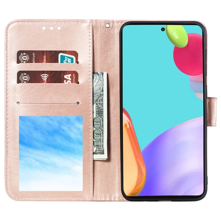 Imprint Mandala Flower Wallet Leather Cover per Samsung Galaxy A52 4G/5G / A52s 5G Custodia Protettiva a Libro con Supporto - Rose Gold
