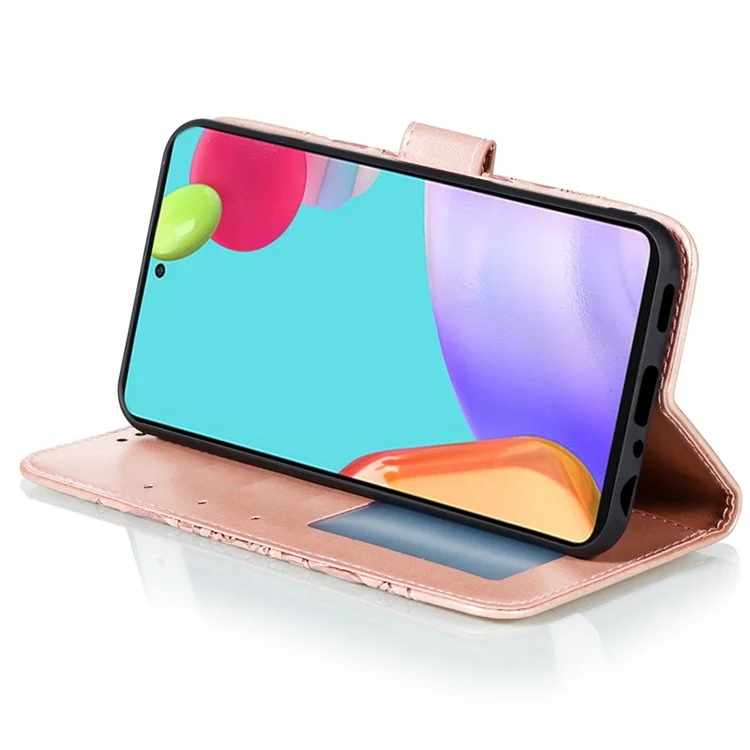 Imprint Mandala Flower Wallet Leather Cover per Samsung Galaxy A52 4G/5G / A52s 5G Custodia Protettiva a Libro con Supporto - Rose Gold