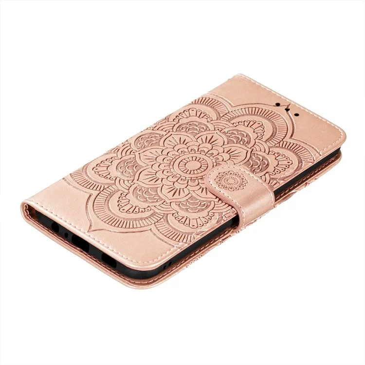 Imprint Mandala Flower Wallet Leather Cover for Samsung Galaxy A52 4G/5G / A52s 5G Protective Stand Shell - Rose Gold