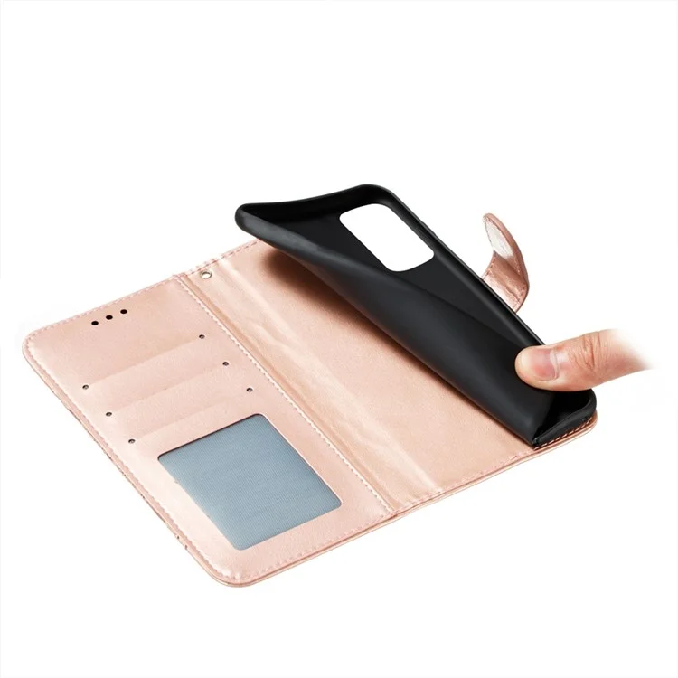 Imprint Mandala Flower Wallet Leather Cover per Samsung Galaxy A52 4G/5G / A52s 5G Custodia Protettiva a Libro con Supporto - Rose Gold
