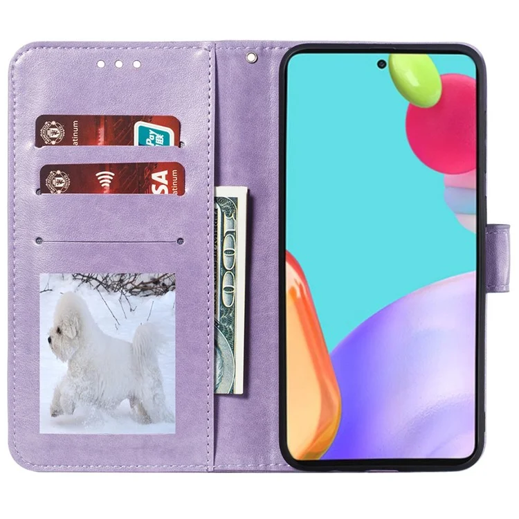 Abdruck Mandala Blumenbrieftasche Lederabdeckung Für Samsung Galaxy A52 4G/5G / A52s 5G Schutzstandschale - Violett