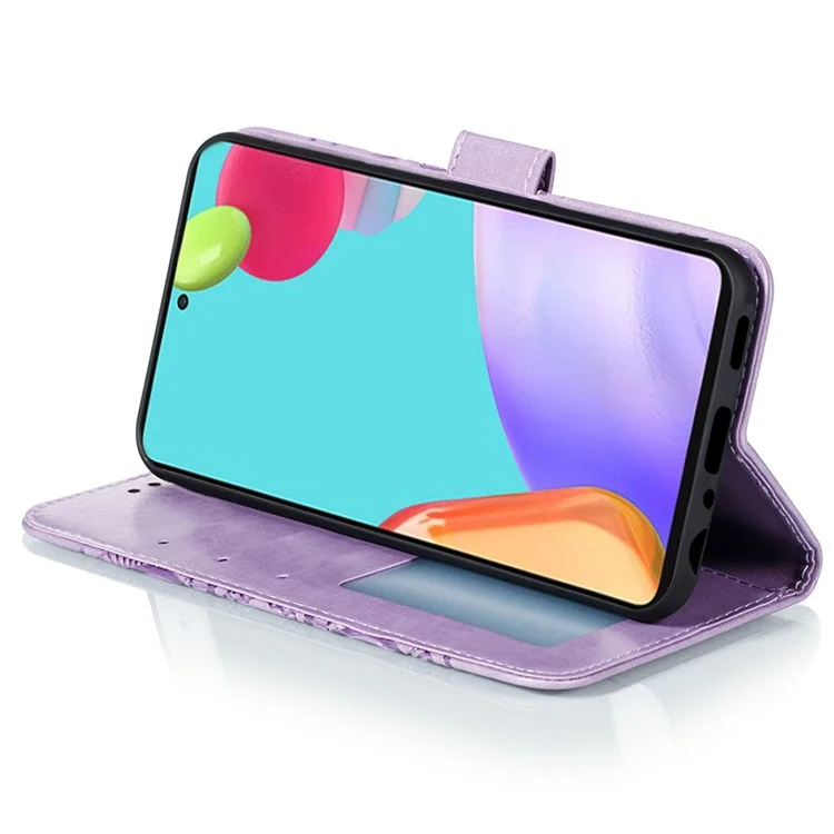 Capa Protetora de Couro com Flor Mandalá para Samsung Galaxy A52 4G/5G / A52s 5G - Cor Roxa