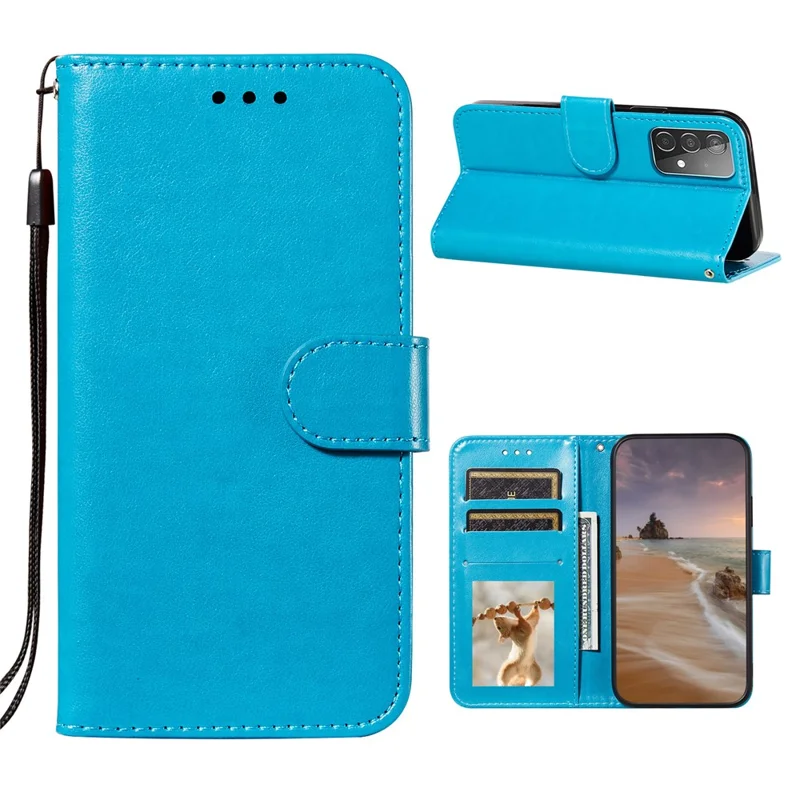 Dual-sided Magnetic Clasp Leather Wallet Stand Phone Case Shell for Samsung Galaxy A52 4G/5G / A52s 5G - Blue