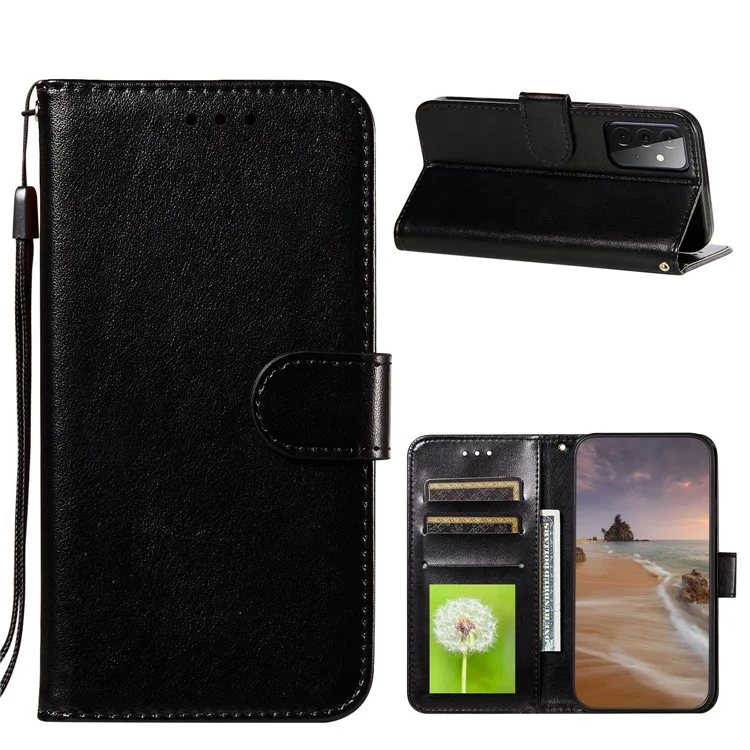 Dual-sided Magnetic Clasp Leather Protector for Samsung Galaxy A72 5G / A72 4G Wallet Stand Case - Black