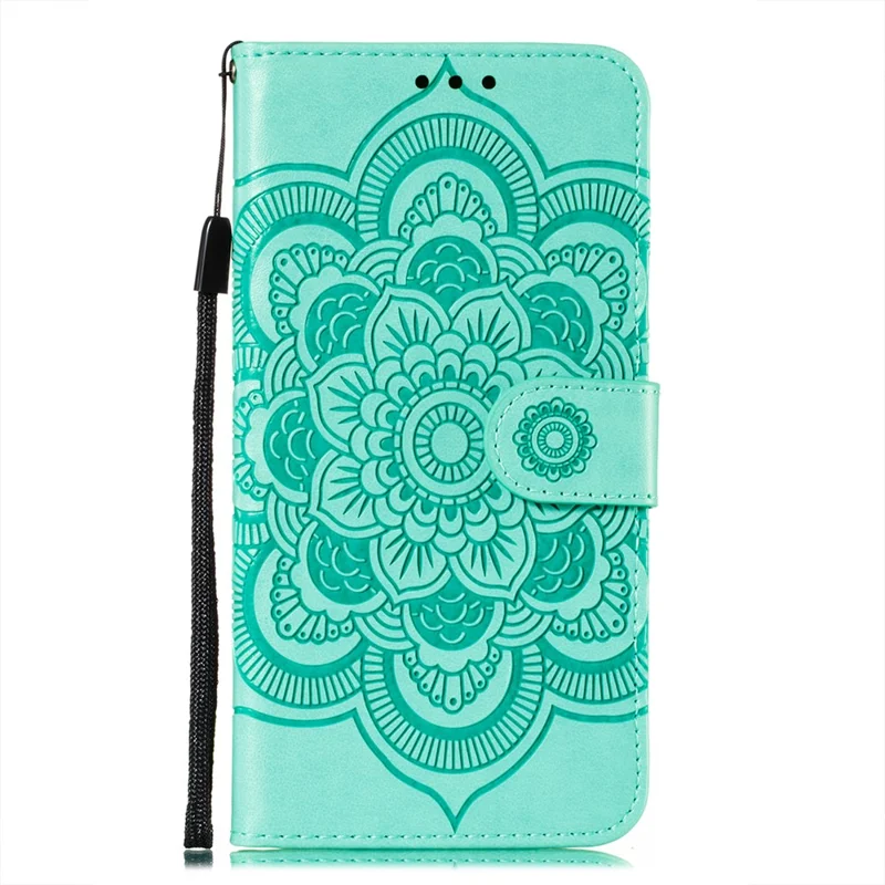 Mentions D'impression Stand De Fleur De Mandala Pour Samsung Galaxy A72 5G / Étui En Cuir A72 4G - Cyan