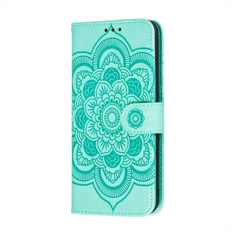 Mentions D'impression Stand De Fleur De Mandala Pour Samsung Galaxy A72 5G / Étui En Cuir A72 4G - Cyan