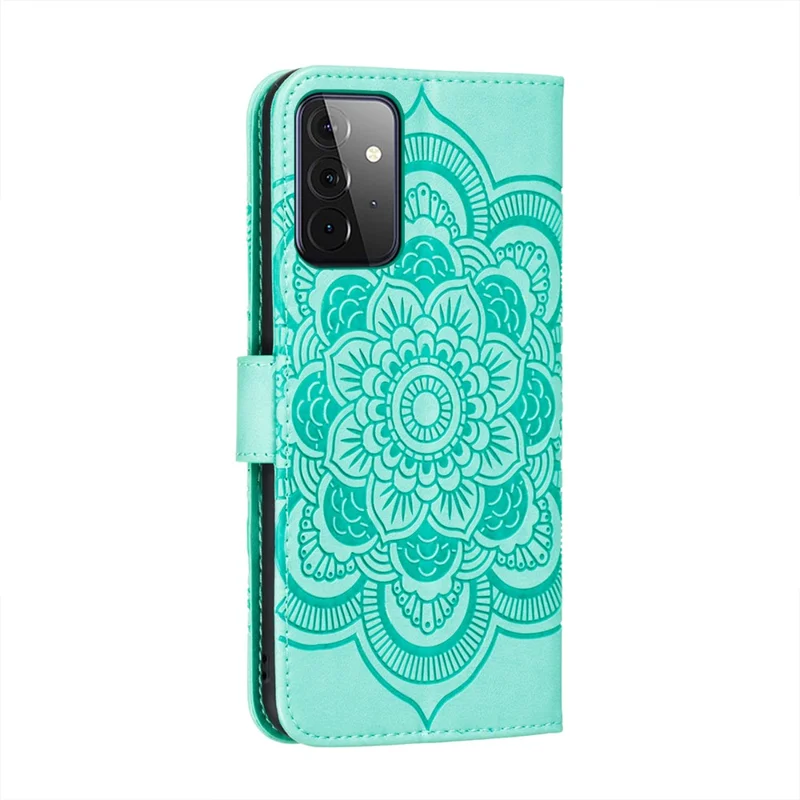 Mentions D'impression Stand De Fleur De Mandala Pour Samsung Galaxy A72 5G / Étui En Cuir A72 4G - Cyan