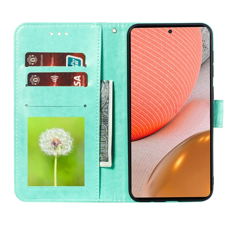 Mentions D'impression Stand De Fleur De Mandala Pour Samsung Galaxy A72 5G / Étui En Cuir A72 4G - Cyan