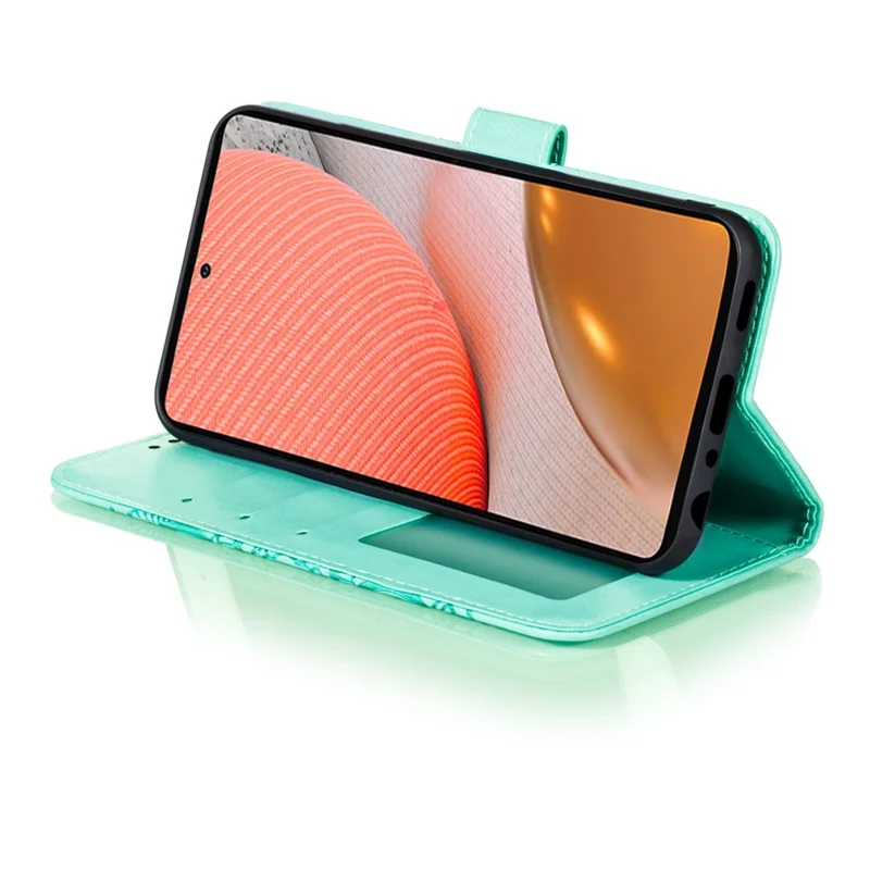 Mentions D'impression Stand De Fleur De Mandala Pour Samsung Galaxy A72 5G / Étui En Cuir A72 4G - Cyan