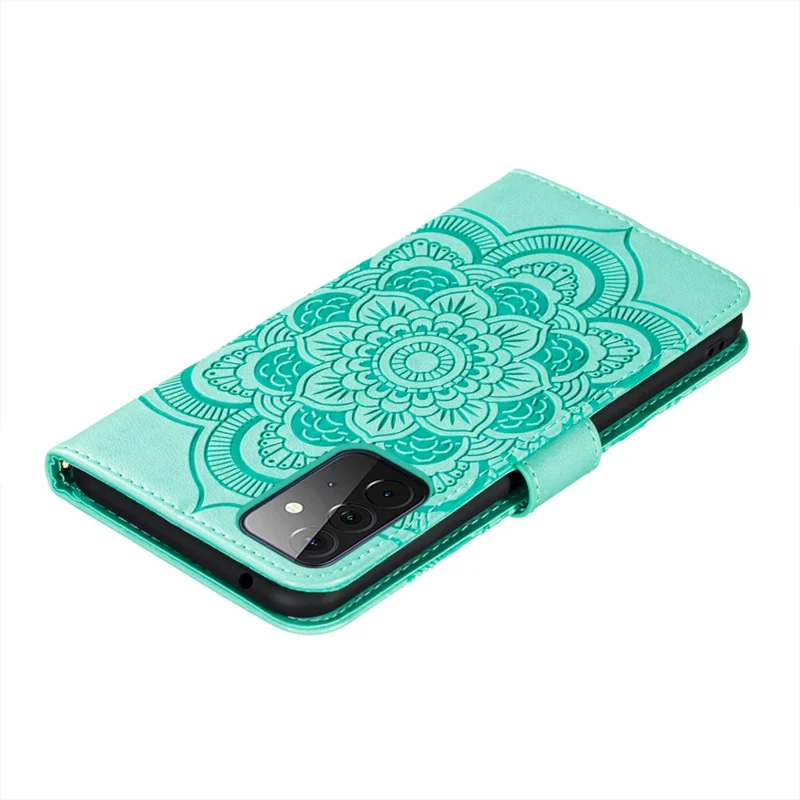 Mentions D'impression Stand De Fleur De Mandala Pour Samsung Galaxy A72 5G / Étui En Cuir A72 4G - Cyan