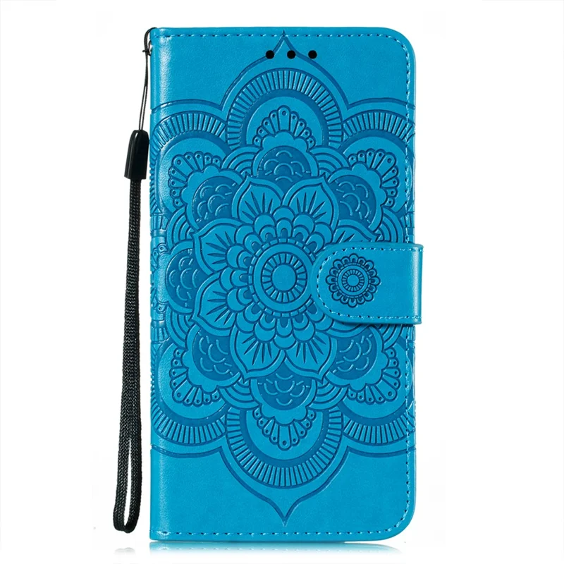 Imprint Mandala Flower Stand for Samsung Galaxy A72 5G / A72 4G Leather Case - Blue