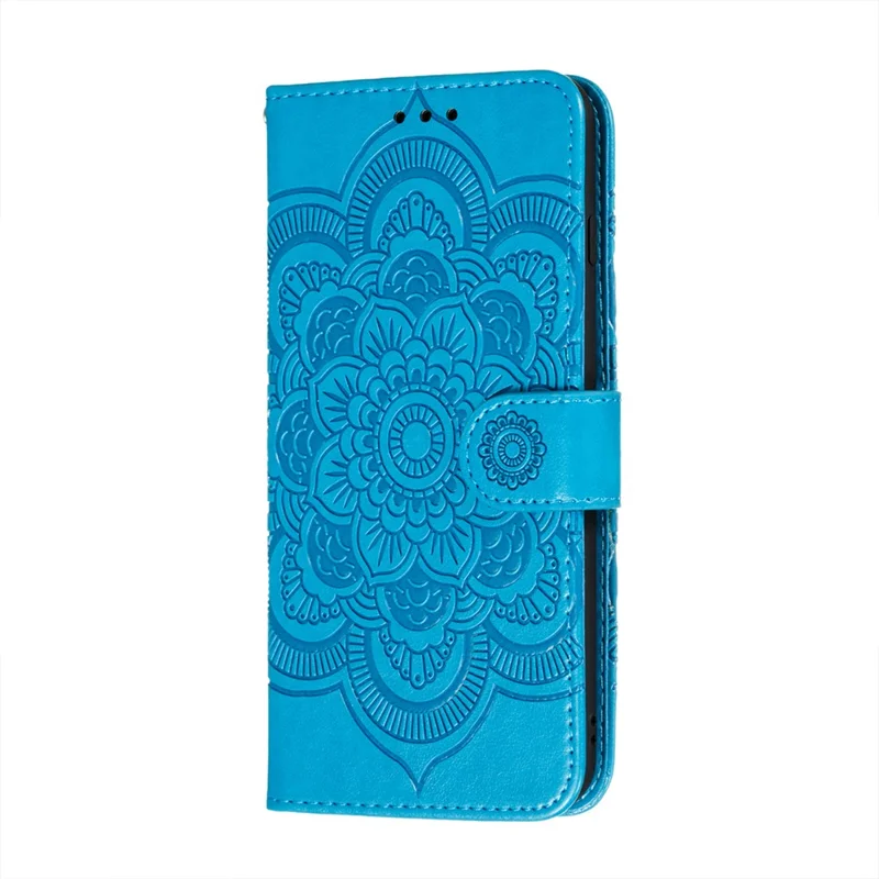 Imprint Mandala Flower Stand for Samsung Galaxy A72 5G / A72 4G Leather Case - Blue
