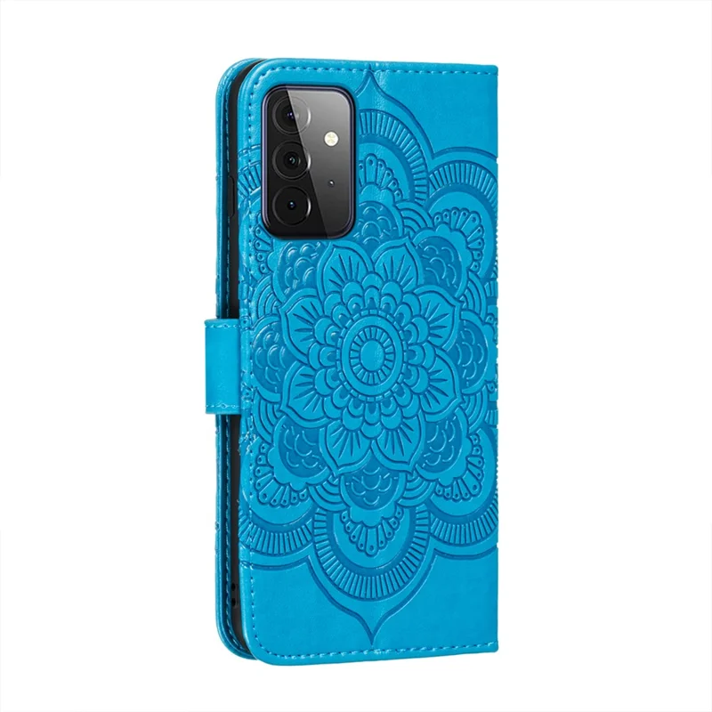 Imprint Mandala Flower Stand for Samsung Galaxy A72 5G / A72 4G Leather Case - Blue