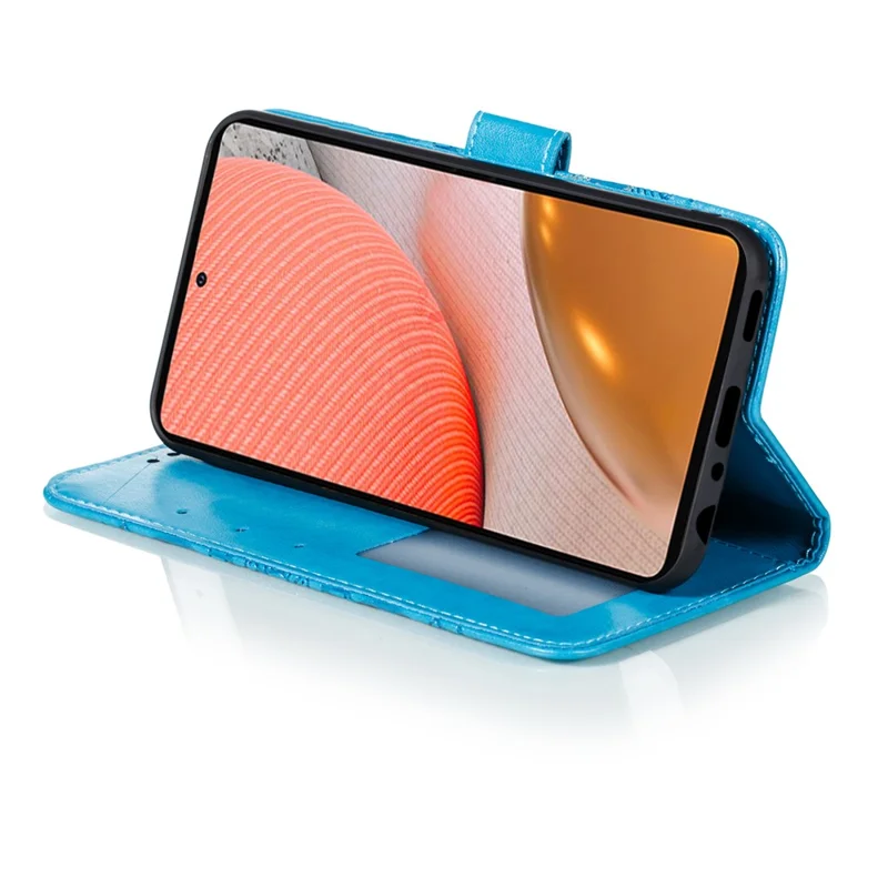 Imprint Mandala Flower Stand for Samsung Galaxy A72 5G / A72 4G Leather Case - Blue