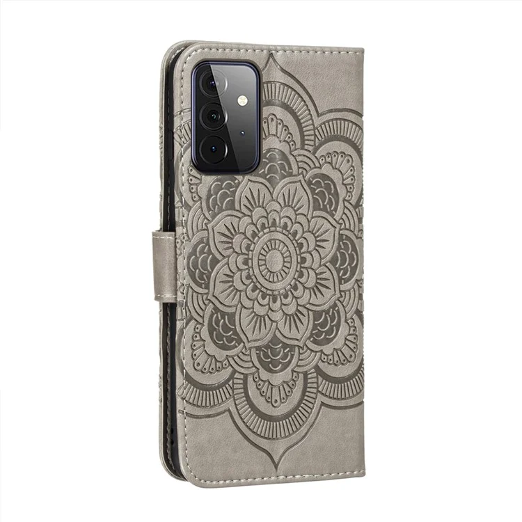 Imprint Mandala Flower Stand for Samsung Galaxy A72 5G / A72 4G Leather Case - Grey