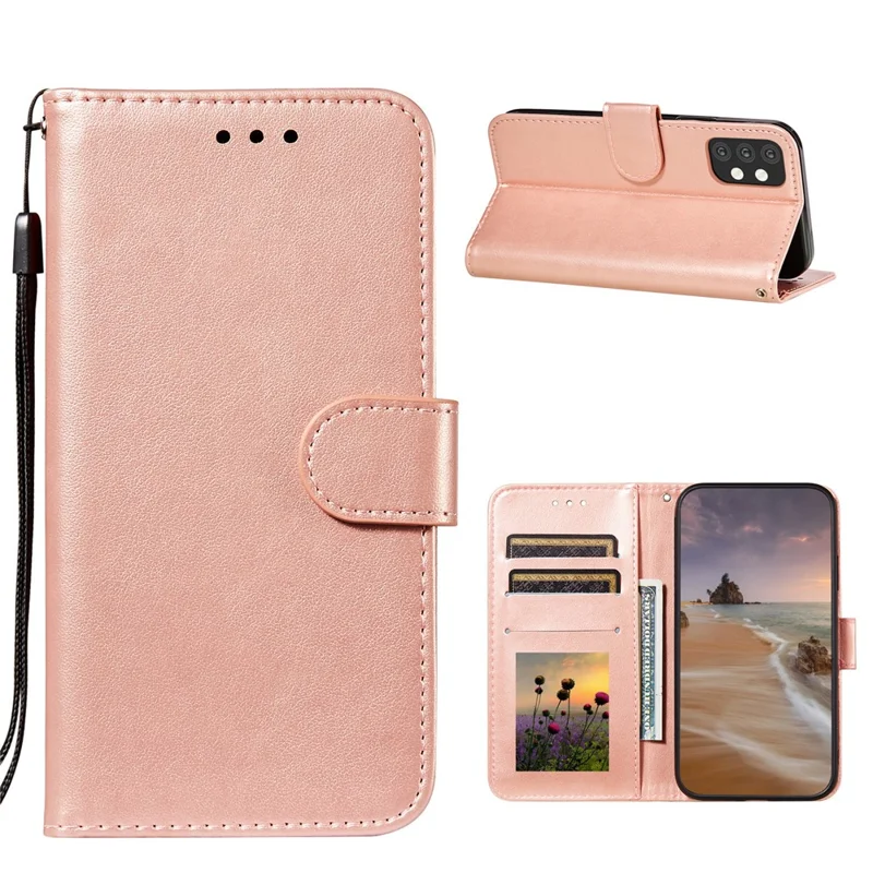 Dual-sided Magnetic Clasp Leather Shell for Samsung Galaxy A32 5G Wallet Stand Case - Rose Gold