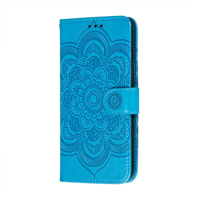 Imprint Mandala Flower Stand Leather Flip Shell for Samsung Galaxy A32 5G Case - Blue