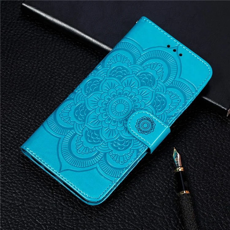 Imprint Mandala Flower Stand Leather Flip Shell for Samsung Galaxy A32 5G Case - Blue
