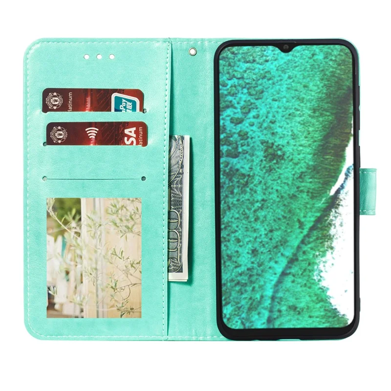 Imprint Mandala Flower Stand Leather Flip Shell for Samsung Galaxy A32 5G Case - Cyan