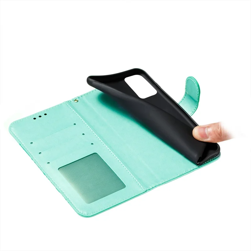 Imprint Mandala Flower Stand Leather Flip Shell for Samsung Galaxy A32 5G Case - Cyan