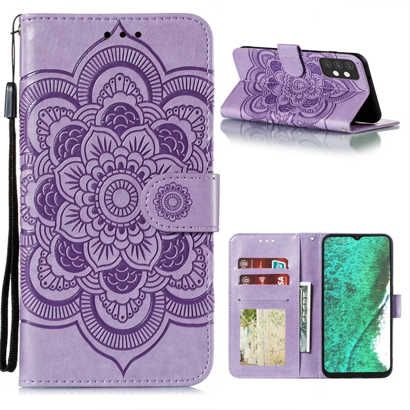 Imprint Mandala Flower Stand Leather Flip Shell for Samsung Galaxy A32 5G Case - Purple