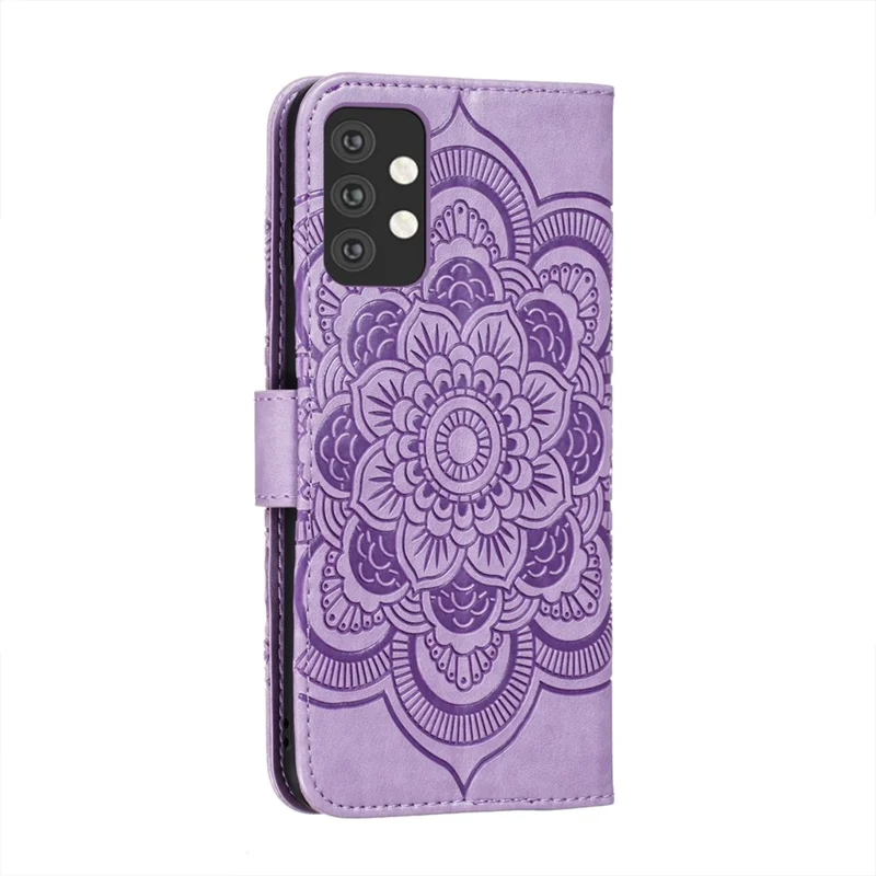 Imprint Mandala Flower Stand Leather Flip Shell for Samsung Galaxy A32 5G Case - Purple