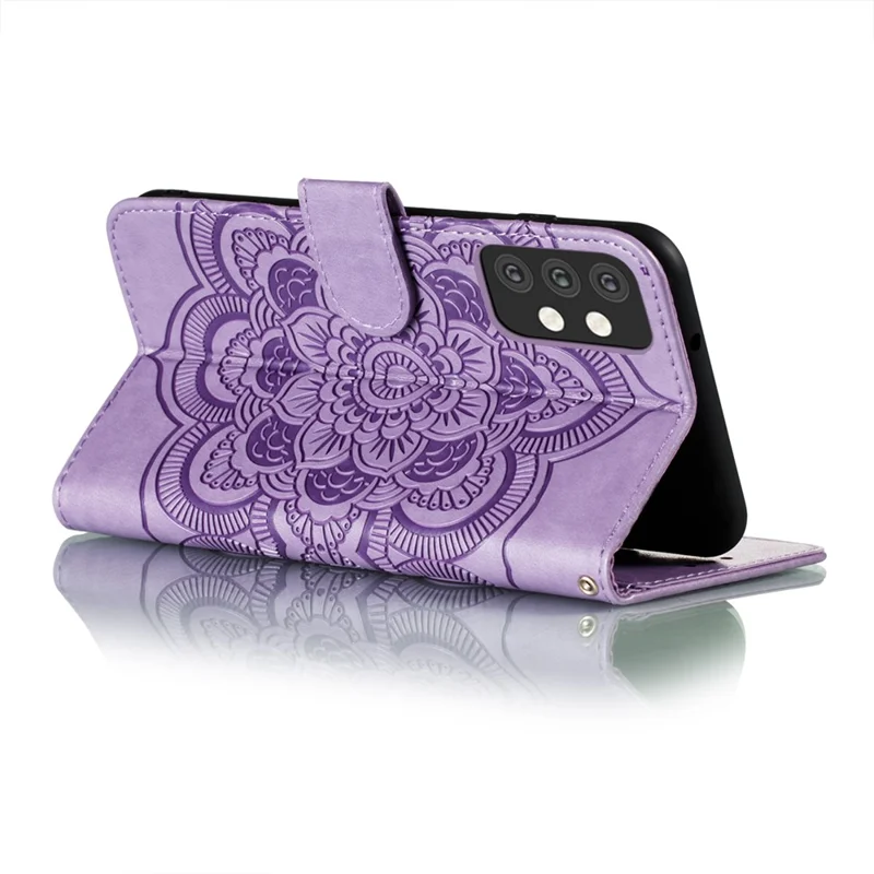 Imprint Mandala Flower Stand Leather Flip Shell for Samsung Galaxy A32 5G Case - Purple