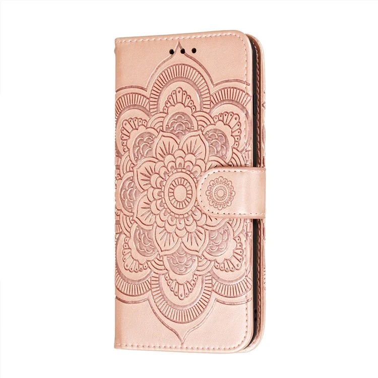 Imprint Mandala Flower Stand Leather Flip Shell for Samsung Galaxy A32 5G Case - Rose Gold