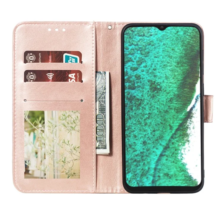 Imprint Mandala Flower Stand Leather Flip Shell for Samsung Galaxy A32 5G Case - Rose Gold