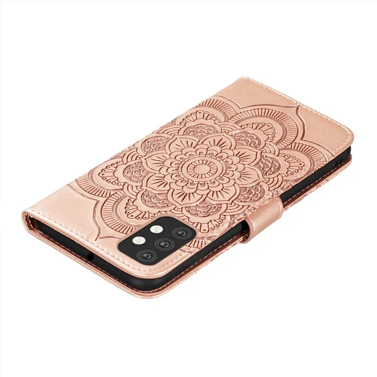 Imprint Mandala Flower Stand Leather Flip Shell for Samsung Galaxy A32 5G Case - Rose Gold