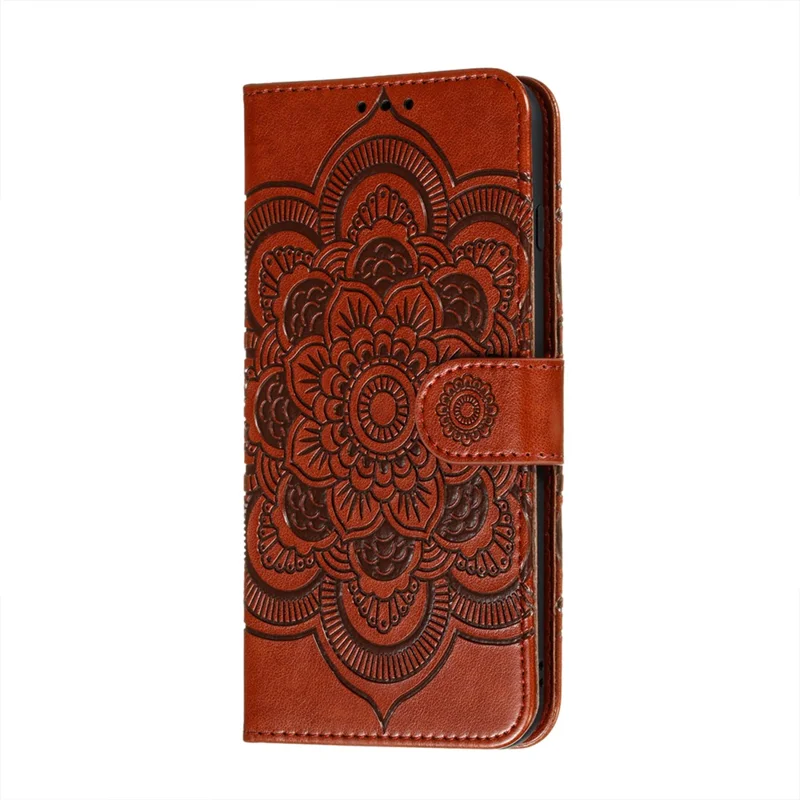 Imprint Mandala Flower Stand Leather Flip Shell for Samsung Galaxy A32 5G Case - Brown