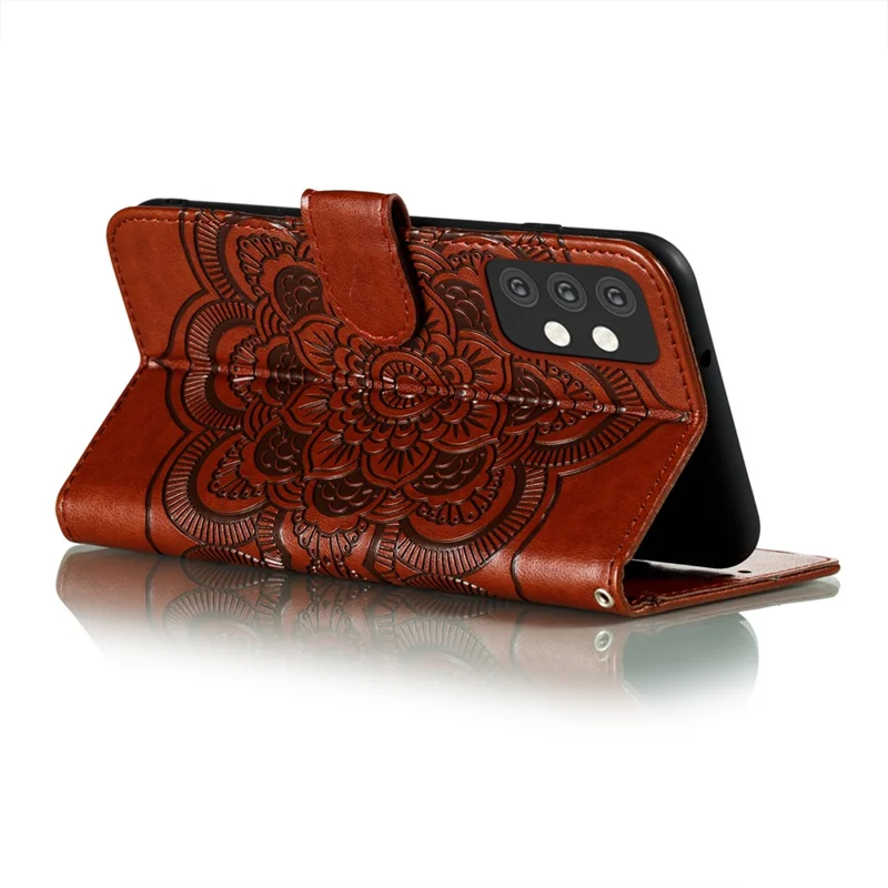 Imprint Mandala Flower Stand Leather Flip Shell for Samsung Galaxy A32 5G Case - Brown