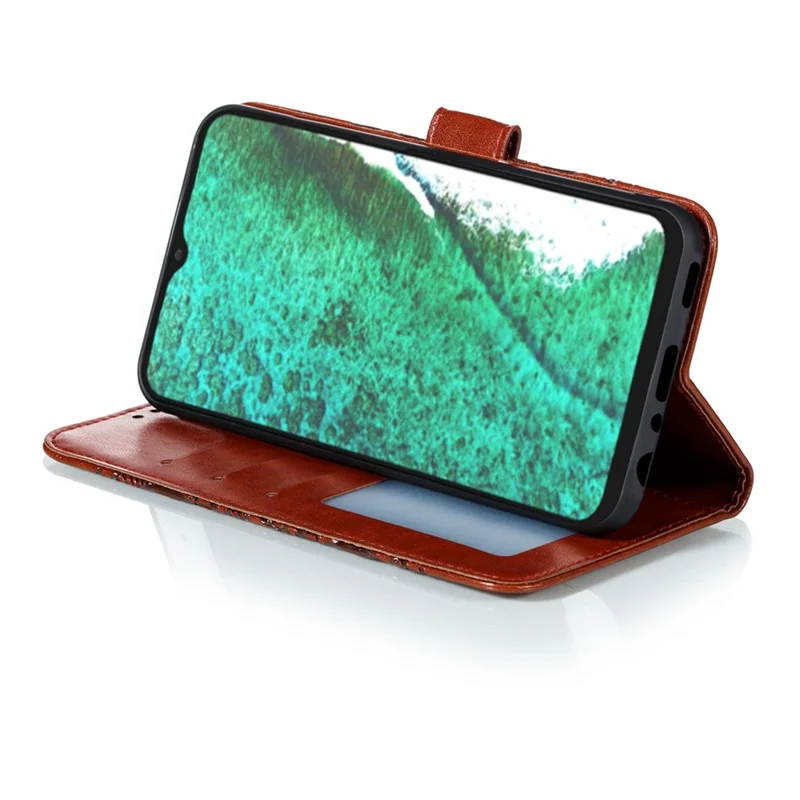 Imprint Mandala Flower Stand Leather Flip Shell for Samsung Galaxy A32 5G Case - Brown