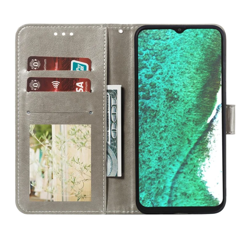 Imprint Mandala Flower Stand Leather Flip Shell for Samsung Galaxy A32 5G Case - Grey