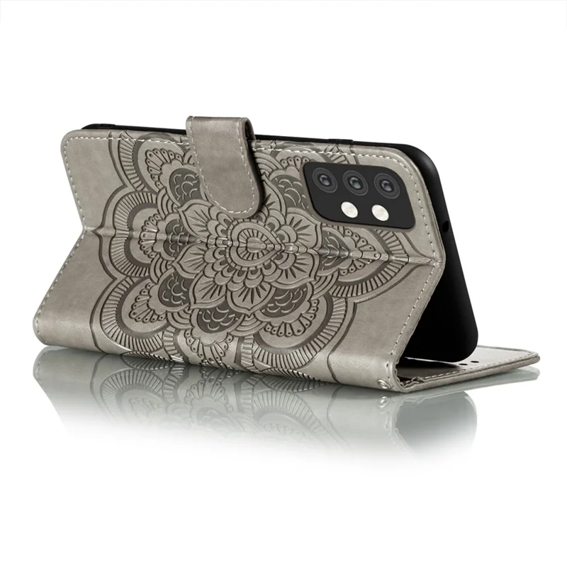 Imprint Mandala Flower Stand Leather Flip Shell for Samsung Galaxy A32 5G Case - Grey