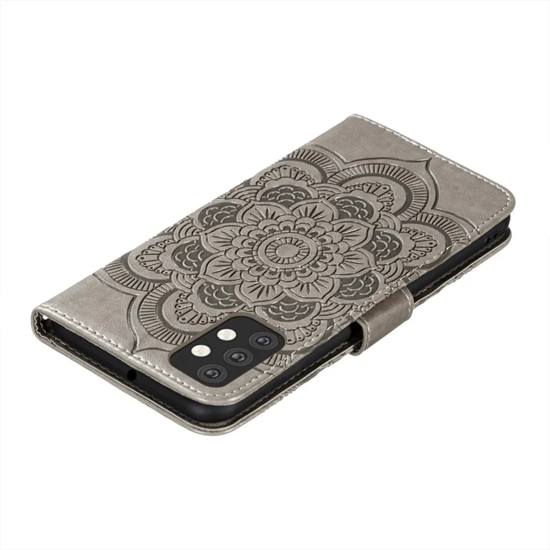 Imprint Mandala Flower Stand Leather Flip Shell for Samsung Galaxy A32 5G Case - Grey