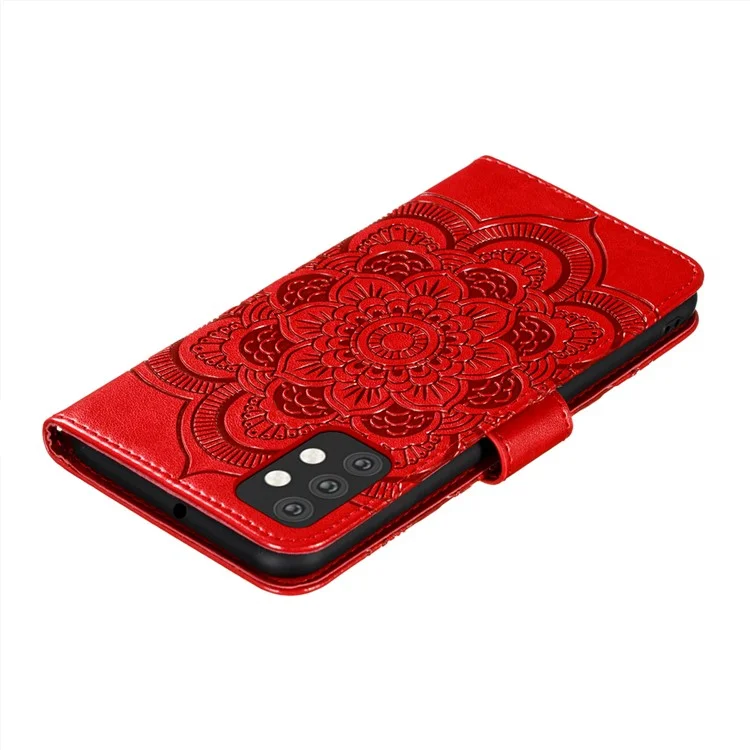 Impronta Mandala Flower Stand Custodia in pelle a libro per Samsung Galaxy A32 5G - Rosso