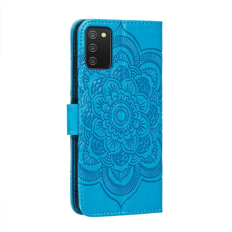 Imprint Mandala Flower Stand Leather Shell for Samsung Galaxy A02s (164.2x75.9x9.1mm) Case - Blue