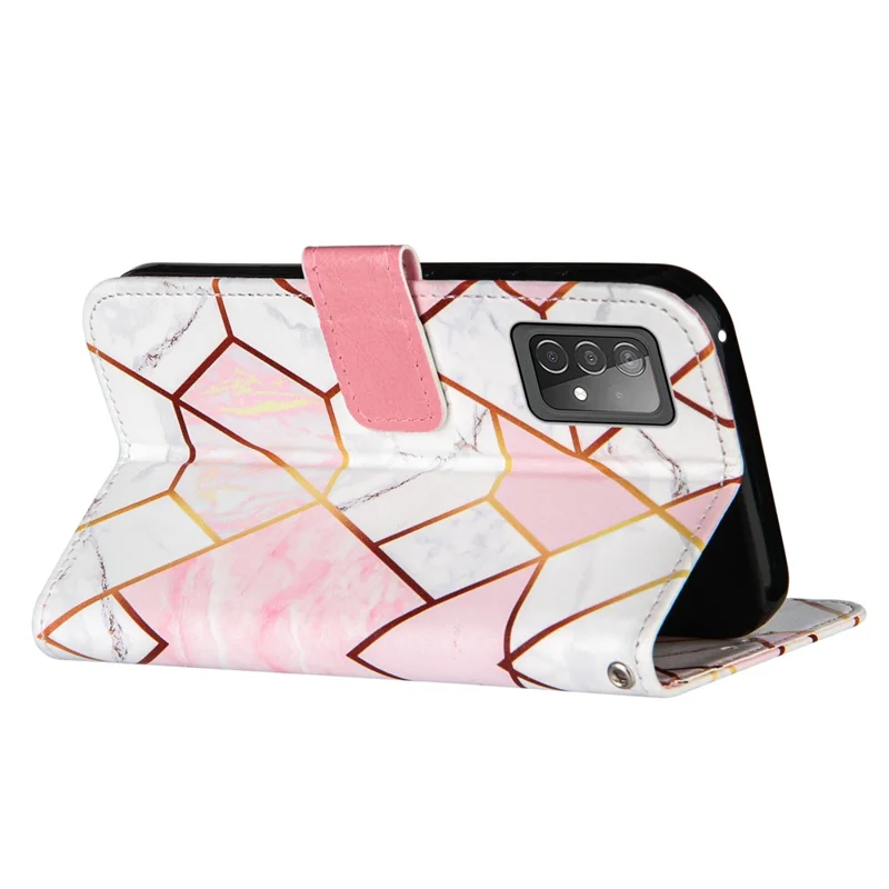 Wallet Stand Design Marble Pattern Splicing TPU + PU Leather Case for Samsung Galaxy A52 4G/5G / A52s 5G - Pink
