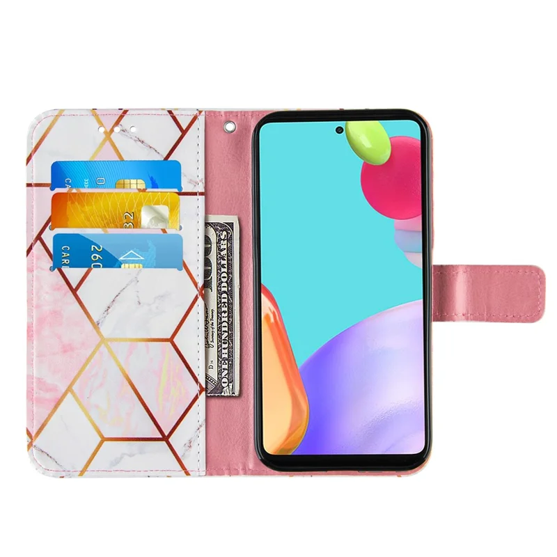 Wallet Stand Design Marble Pattern Splicing TPU + PU Leather Case for Samsung Galaxy A52 4G/5G / A52s 5G - Pink
