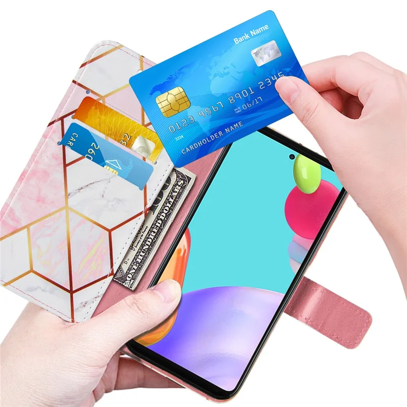 Wallet Stand Design Marble Pattern Splicing TPU + PU Leather Case for Samsung Galaxy A52 4G/5G / A52s 5G - Pink