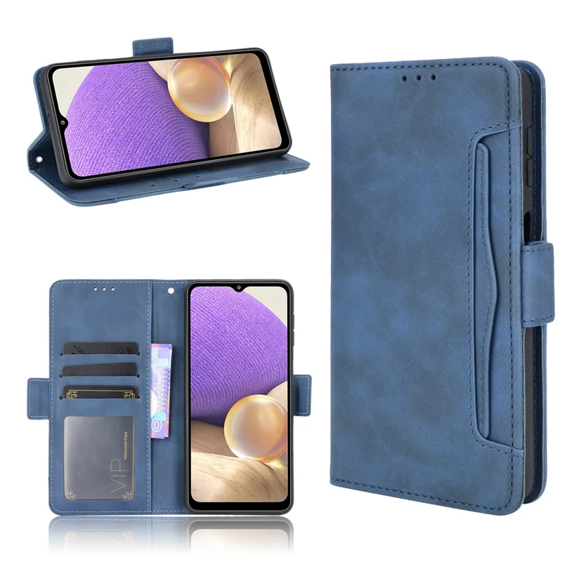 Leather Phone Wallet Design Stand Feature Protective Cover Case with Multiple Card Slots for Samsung Galaxy A32 5G/M32 5G - Blue