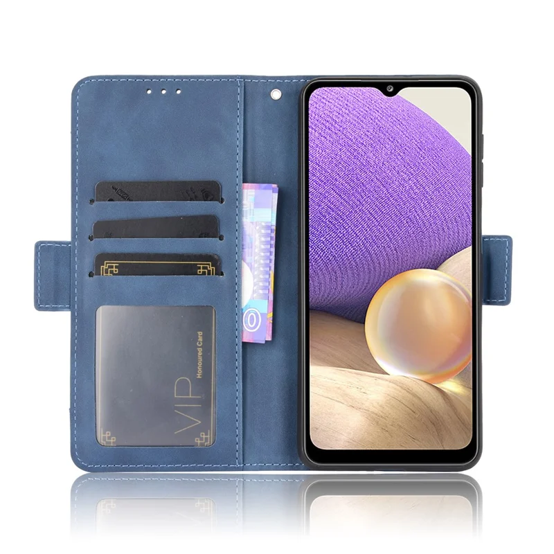 Leather Phone Wallet Design Stand Feature Protective Cover Case with Multiple Card Slots for Samsung Galaxy A32 5G/M32 5G - Blue